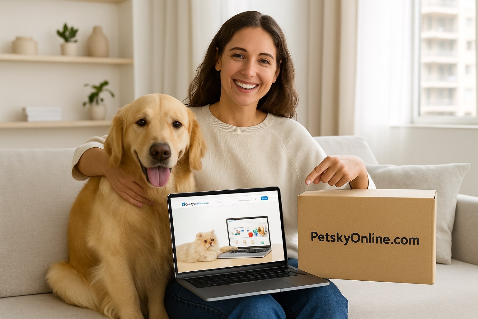 Dubai pet owner shopping online from PetskyOnline.com with happy pet