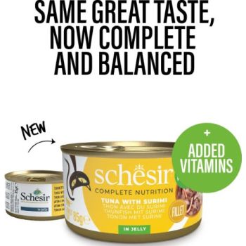  Schesir Complete & Balanced Nutrition Wet Cat Food in Jelly Can- Tuna With Surimi 85g 