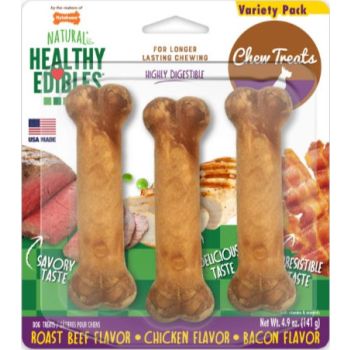  Nylabone Healthy Edibles Longer Lasting Roast Beef-Chicken-Bacon Variety Triple Pack Blister Card Regular 