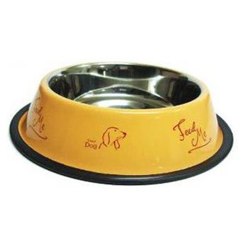  Antiskid Coloured Dog Bowl with Printing in Yellow/Orange (17 cm) 