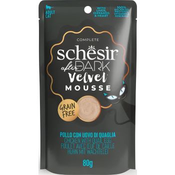  Schesir After Dark Velvet Mousse Adult Cat Wet Food with Chicken and Quail Eggs 80gr 