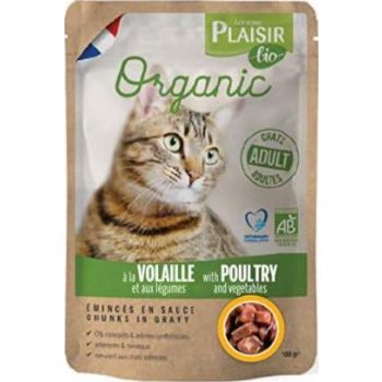  Plaisir Bio Complete Food for Cats,Chunks in Gravy with Poultry and Vegetables 100g 