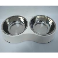 Melamine Matted color Stainless Steel Double bowl with anti-slip circle on the bottom ,Volume:160*2 ml, Size:12*12*4.5 cm