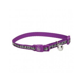  Coastal 3/8 Safe Cat Lazer Black Reflective Adj. Break Away Collar Purple Animal Print 