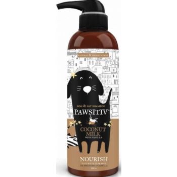  PAWSITIV NATURAL AND TEARLESS SHAMPOO FOR DOGS & CATS - COCONUT MILK WITH VANILLA - DESHEDDING FORMULA (NOURISH) - 500ML 
