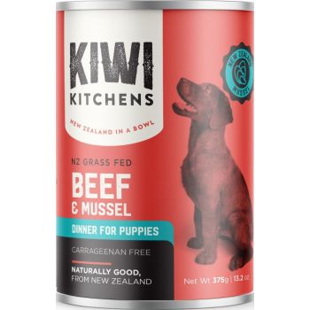  Kiwi Kitchens Grass Fed Beef & Mussel Dinner Canned Wet Puppy Food 375g 