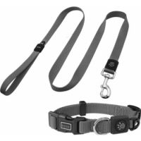 DOCO® Signature Nylon Collar+Nylon Leash - 4ft Grey Small