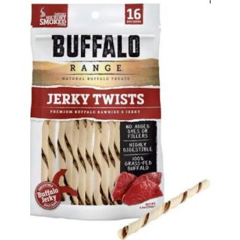  Buffalo Range Natural, Grain Free Jerky Twist Rawhide Chews for Dogs 