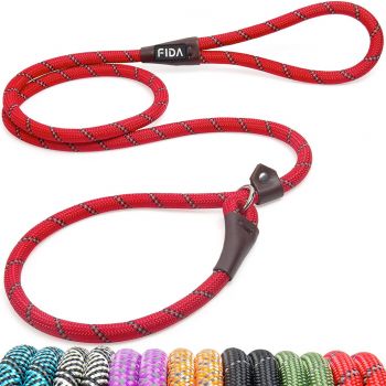  Fida Durable Slip Lead Dog Leash / Training Leash(6ft length, 1/2″ thick Rope) Red 