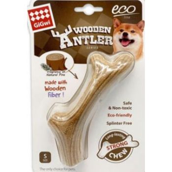  Dog Chew Wooden Antler with Natural Wood and Synthetic Material Small 