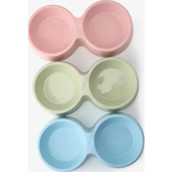  Pets Club Plastic Double Bowl - 88 ml - 28*14.5*5.5 Cm - Pink 