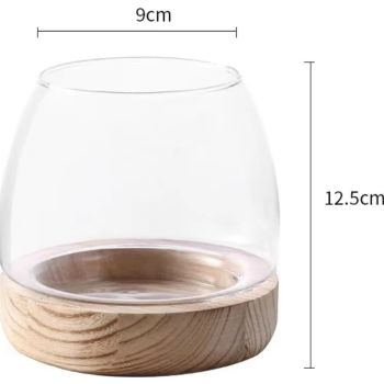  Perfect Clear Glass Round Shaped Fish Tank With Wooden Base -9x12.5cm 