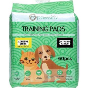  Pawsitiv CHARCOAL Training and Pee Pads For Puppy, Kitten, Dog and Cat with ADHESIVE STRIPS- 60pcs Unscented  57 x 56cm 