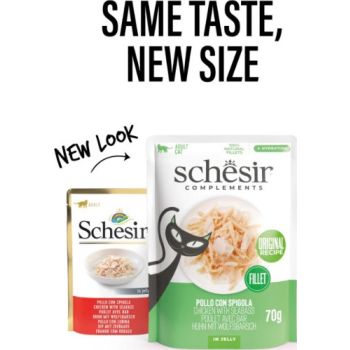  Schesir Complements Cat Wet Food in Jelly Pouch- Chicken With Seabass 70g 