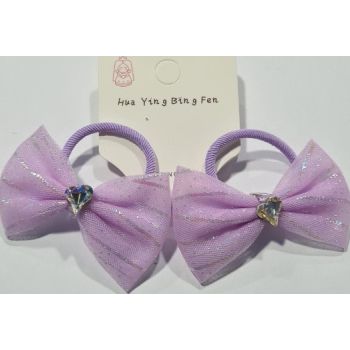 Hair Ribbon For Dog And Cat With Shiny Diamond And Elastic 2x Purple 