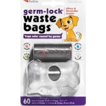  Petkin Germ-Lock Waste Bags - 60ct With Dispenser 