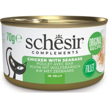  Schesir Complements Cat Wet Food in Jelly Can- Chicken With Seabass 70g 