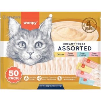  Wanpy Creamy Lickable Cat Treats Assorted – 4 Different Flavors (14g x 50pc) 