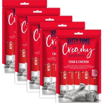  Kitty Yums Lickable Creamy Cat Treats Crab & Chicken 5 Sticks, 75 g 