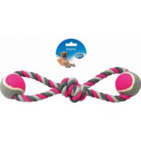 Duvo+ Knotted Cotton 8- Pull Ring & 2 Tennis Balls Dog Toys  38cm Grey/Pink