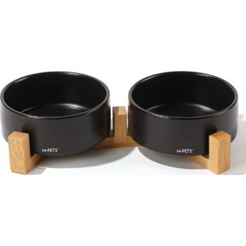  M-PETS OPERA Ceramic Bowls with Bamboo Stand Black 2x350ml 