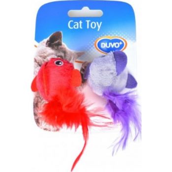  Duvo Cat Toys Assortment Birds With Feather Red/Purple 13 X 10 X 3.5cm - 2 Pcs 