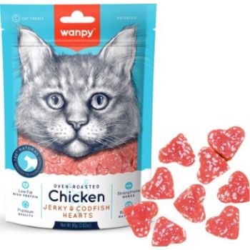  Wanpy Chicken Jerky & Codfish Hearts for Cats 80g 