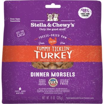  Stella & Chewy’s Freeze-Dried Dinner Morsels for Cats – Tummy Ticklin’ Turkey 8 Ounce Bag 