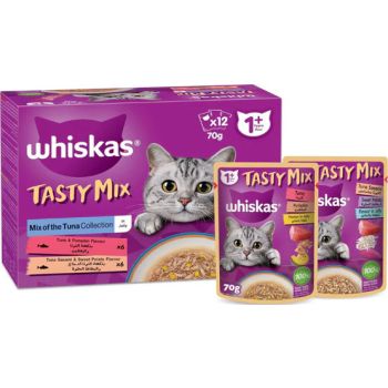  Whiskas Tasty Mix Tuna in Jelly Collection Wet Cat Food - 12X70G 