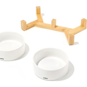  M-PETS OPERA Ceramic Bowls with Bamboo Stand White 2x350ml 