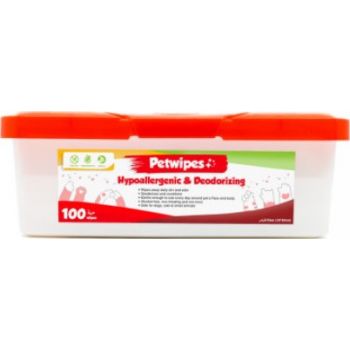  Petwipes Hypoallergenic & Deodorizing, 100 Pcs 