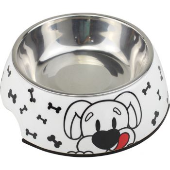  Melamine Bones Dog Stainless Steel bowl with anti-slip circle on the bottom,Volume:160 ml,Size:12*12*4.5 cm 