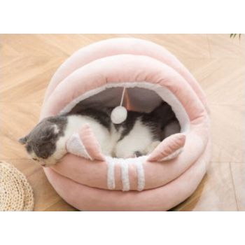  PETS CLUB CAT BED MODERN HOUSE WITH PLUS TOY AND SOFT COTTON , SMALL -35 CM -PINK 