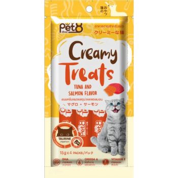 Pet8 Creamy Treats Tuna & Salmon Flavor-15gx4pcs 