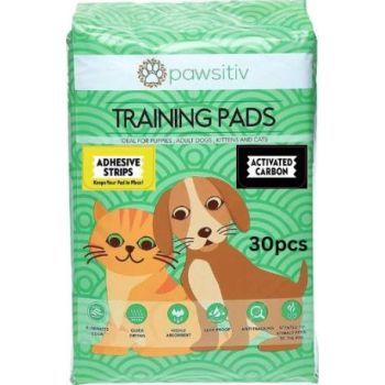  Pawsitiv CHARCOAL Training and Pee Pads For Puppy, Kitten, Dog and Cat with ADHESIVE STRIPS- 30pcs Unscented 