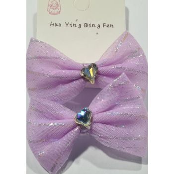  Hair Ribbon For Dog And Cat With Shiny Diamond And Elastic 2x Purple 