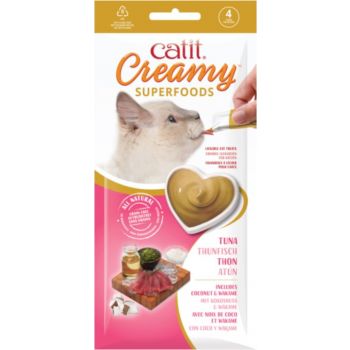  Catit Creamy Superfood Treats, Tuna Recipe with Coconut & Wakame 4 tubes x 10g 