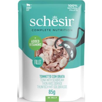  Schesir Complete & Balanced Nutrition Wet Cat Food in Jelly Pouch- Tuna With Seabreem 85g 