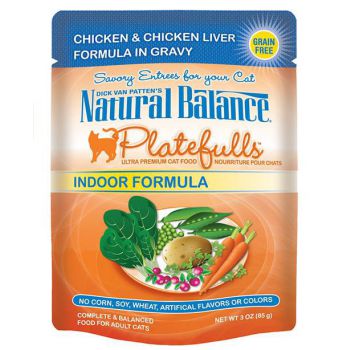  Natural Balance Platefulls Indoor Chicken & Chicken Liver in Gravy Cat Pouch x ( 12 PCS ) 