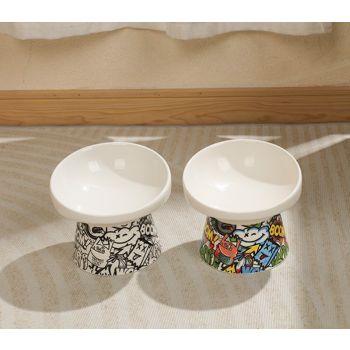  M-PETS Freestyle Tilt’d Raised Ceramic Bowl Black & White 150ml 