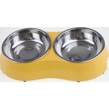  Melamine Matted color Stainless Steel Double bowl with anti-slip circle on the bottom ,Volume:160*2 ml, Size:12*12*4.5 cm (Mixed Colors) 