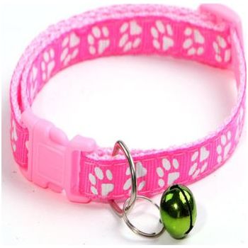 PETS CLUB ADJUSTABLE CAT COLLAR WITH BELL- PINK PAW 