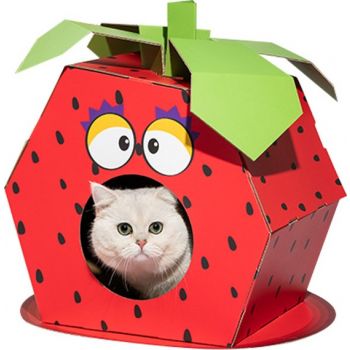  FOFOS Stawberry Cardboard Cat House With Scratching Pad 