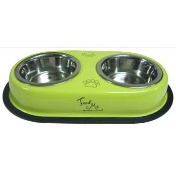  Double Diner Printed MS Treat Box with 2 S/S Bowl Green- 13.5cm (YELLOW GREEN) 