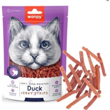  Wanpy Cat Treats Soft Duck Jerky Strips for Cats 80g 