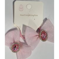 Hair Ribbon For Dog And Cat With Shiny Zircon Diamond (Shiny Glass Like Sapphire) Elastic 2x PINK
