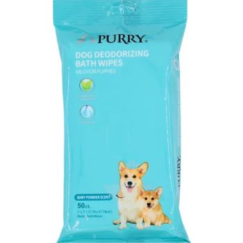  Purry Dog Wipes With Baby Powder Scent - 50 CT 