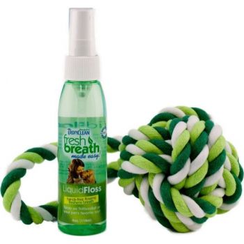  Tropiclean Fresh Breath Liquid 118ml + Floss RopeBall for Dog Teeth 