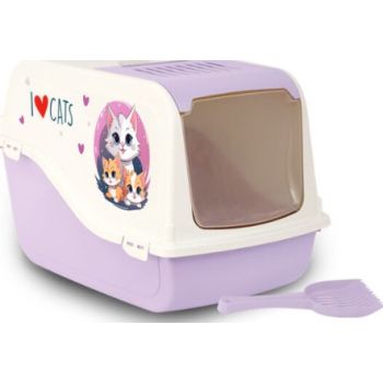  Bergamo Cat Litter Box ARIEL(TOP FREE) with Cat Clipart Purple 