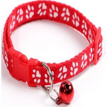  PETS CLUB ADJUSTABLE CAT COLLAR WITH BELL- RED PAW 
